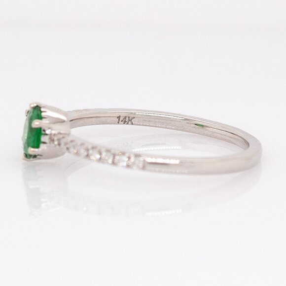 Tsavorite Garnet Ring in Solid 14K White Gold with Natural Diamond Accents - Picture 8 of 8